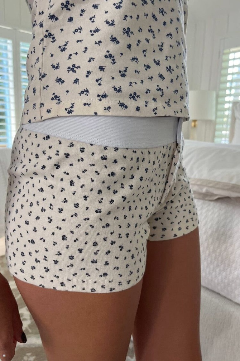 Sous Vêtement Brandy Melville Boyshort Floral Blanche Bleu Marine | IJG-85536980